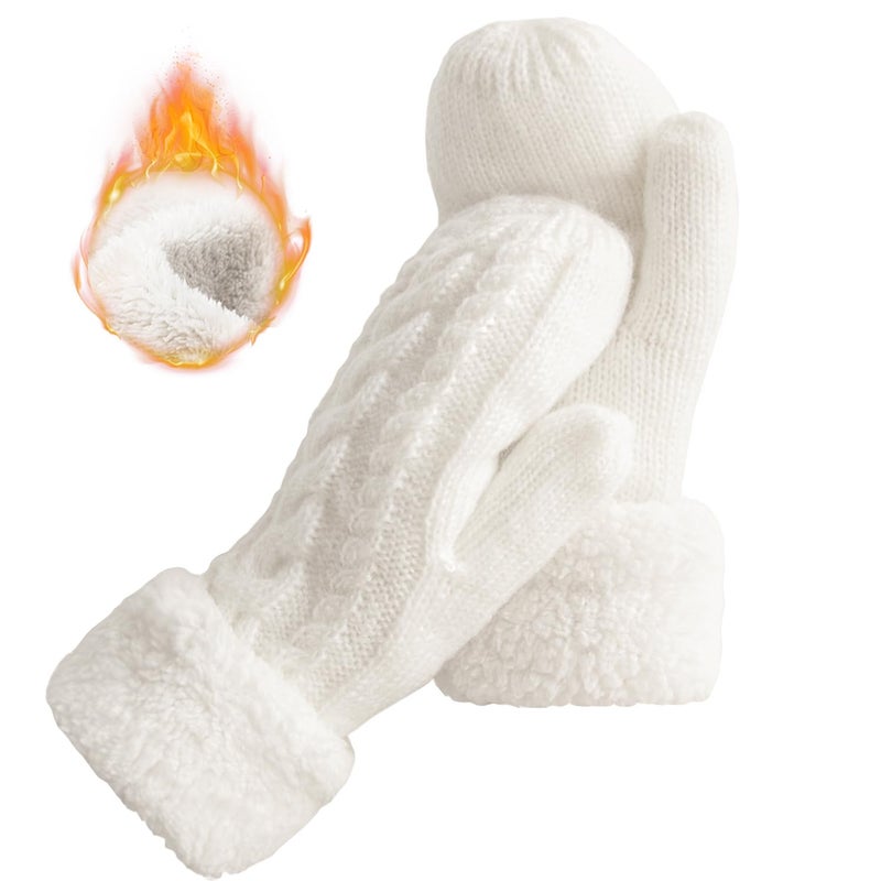 Whiteleopard Women's Winter Gloves Warm Lining - Cozy Wool Knit Thick Gloves Mittens in 11 color (White) - Image 1